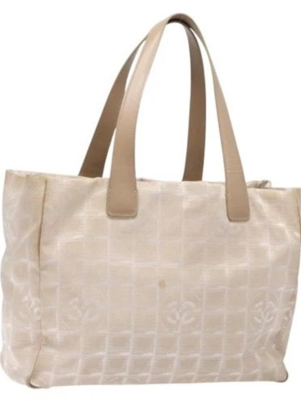 CHANEL New Travel line Hand Bag Beige Silver CC Auth 141486